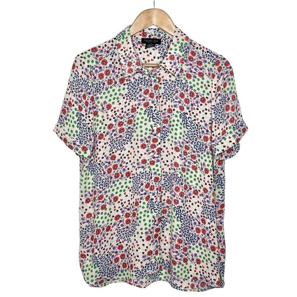 Rachel Zoe Short Sleeve Floral Print Blouse Top Pink Womens L Chiffon - Picture 1 of 9